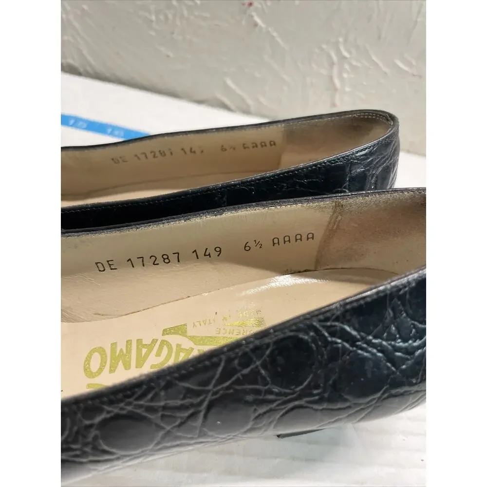Salvatore Ferragamo Womens Black Leather Narrow Pumps Size 6.5 AAAA‎